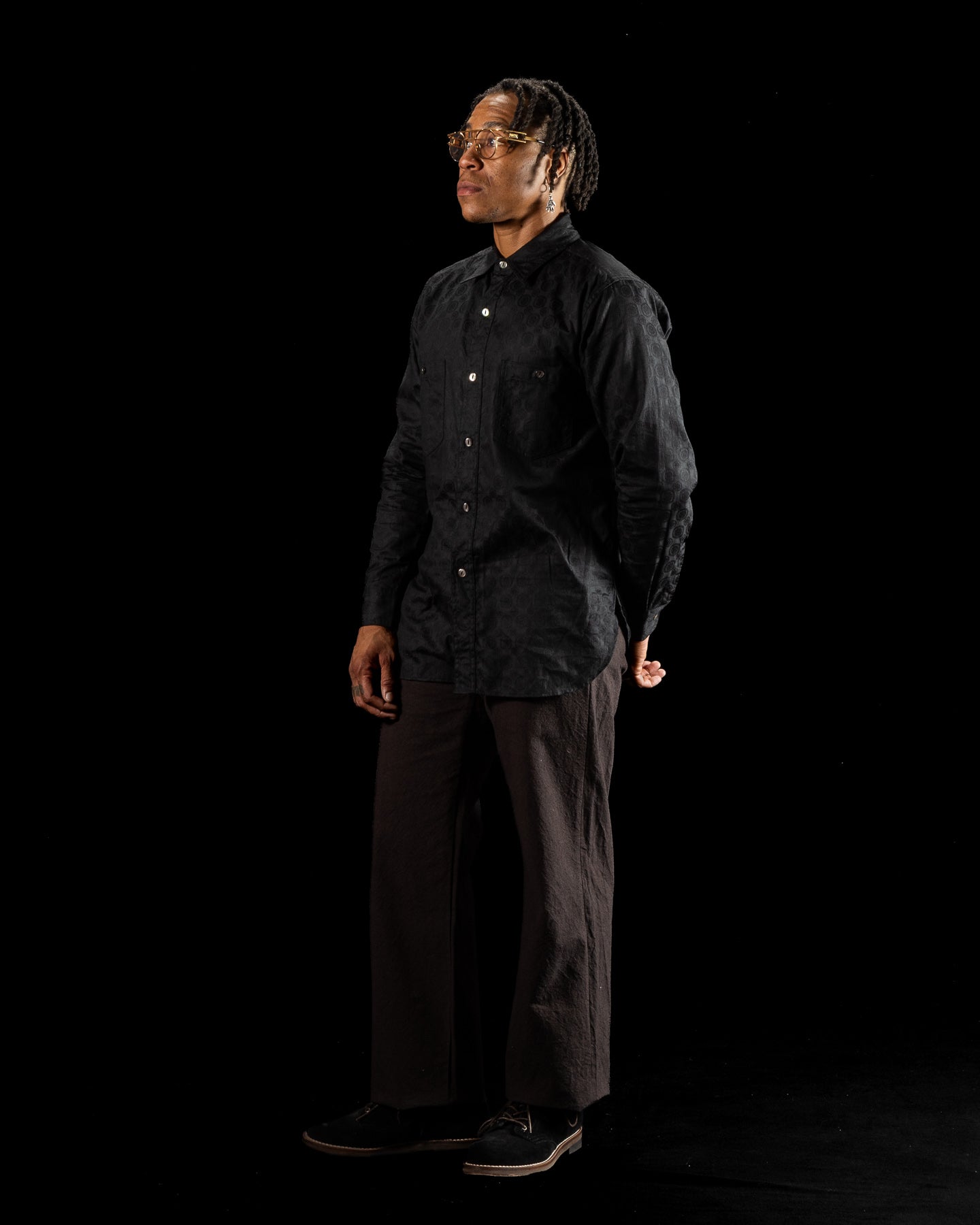 Black Sign Fine Pattern Jacquard Open Pocket Work Shirt - Midnight Black - Standard & Strange