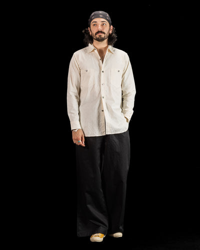 Black Sign Fine Pattern Jacquard Open Pocket Work Shirt - Salt White - Standard & Strange