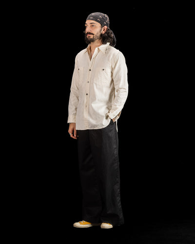 Black Sign Fine Pattern Jacquard Open Pocket Work Shirt - Salt White - Standard & Strange