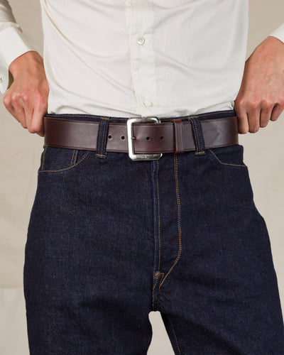 Black Sign Plain Belt with 1950s NOS Buckle - Dark Brown - Standard & Strange