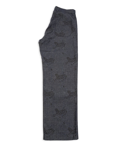 Black Sign Tiger & Crescent Moon Adjustable Waist Trousers - Deep Indigo - Standard & Strange