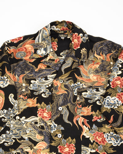 Black Sign "Japanese Lion and Peony" Night Shirt - Midnight Black - Standard & Strange