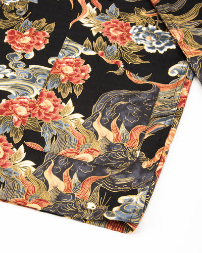 Black Sign "Japanese Lion and Peony" Night Shirt - Midnight Black - Standard & Strange