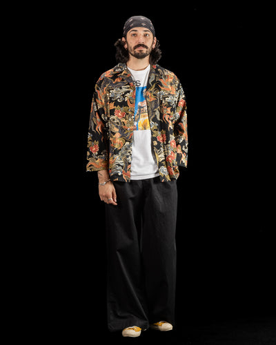 Black Sign "Japanese Lion and Peony" Night Shirt - Midnight Black - Standard & Strange