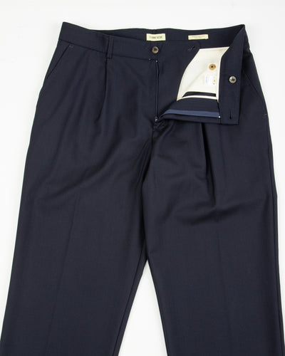 De Bonne Facture One Pleat Trousers - Navy Wool - Standard & Strange