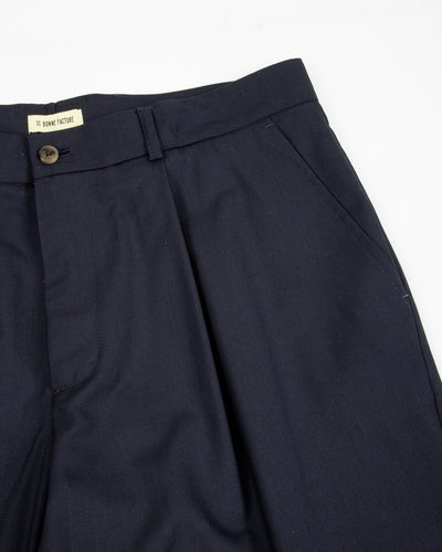De Bonne Facture One Pleat Trousers - Navy Wool - Standard & Strange