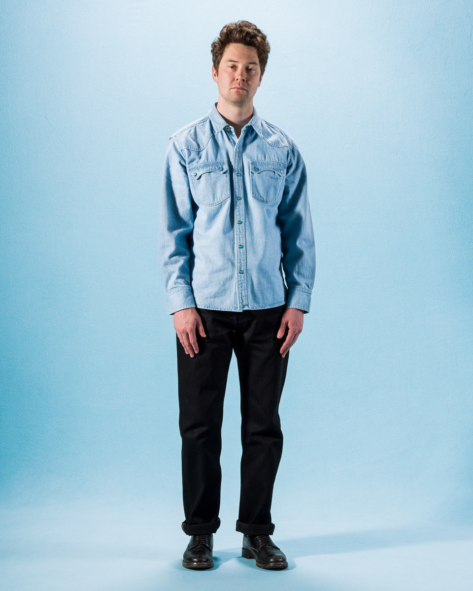 Freenote Modern Western Shirt - 11oz Bleached Denim / Turquoise - Standard & Strange