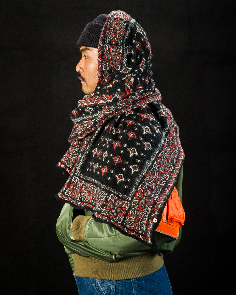 Kapital Fulling Wool HAPPY Scarf Colorful BIG-MAMA BANDANA - Black - Standard & Strange