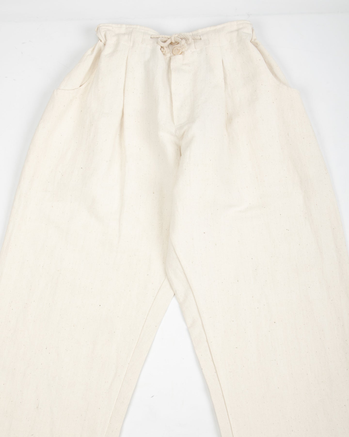 Gathering Farmer Pant - Off White Handloom Cotton Linen - Standard & Strange