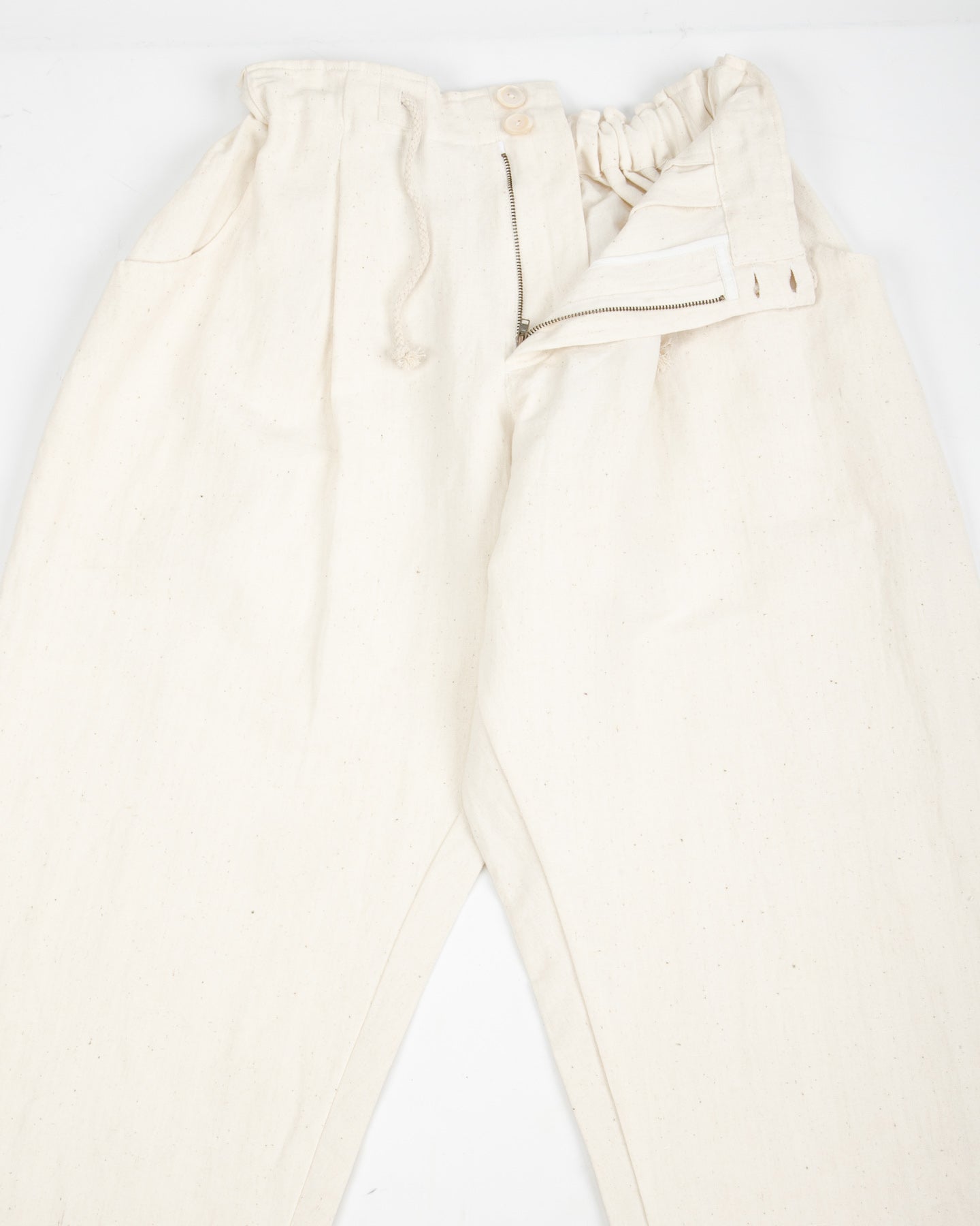 Gathering Farmer Pant - Off White Handloom Cotton Linen - Standard & Strange