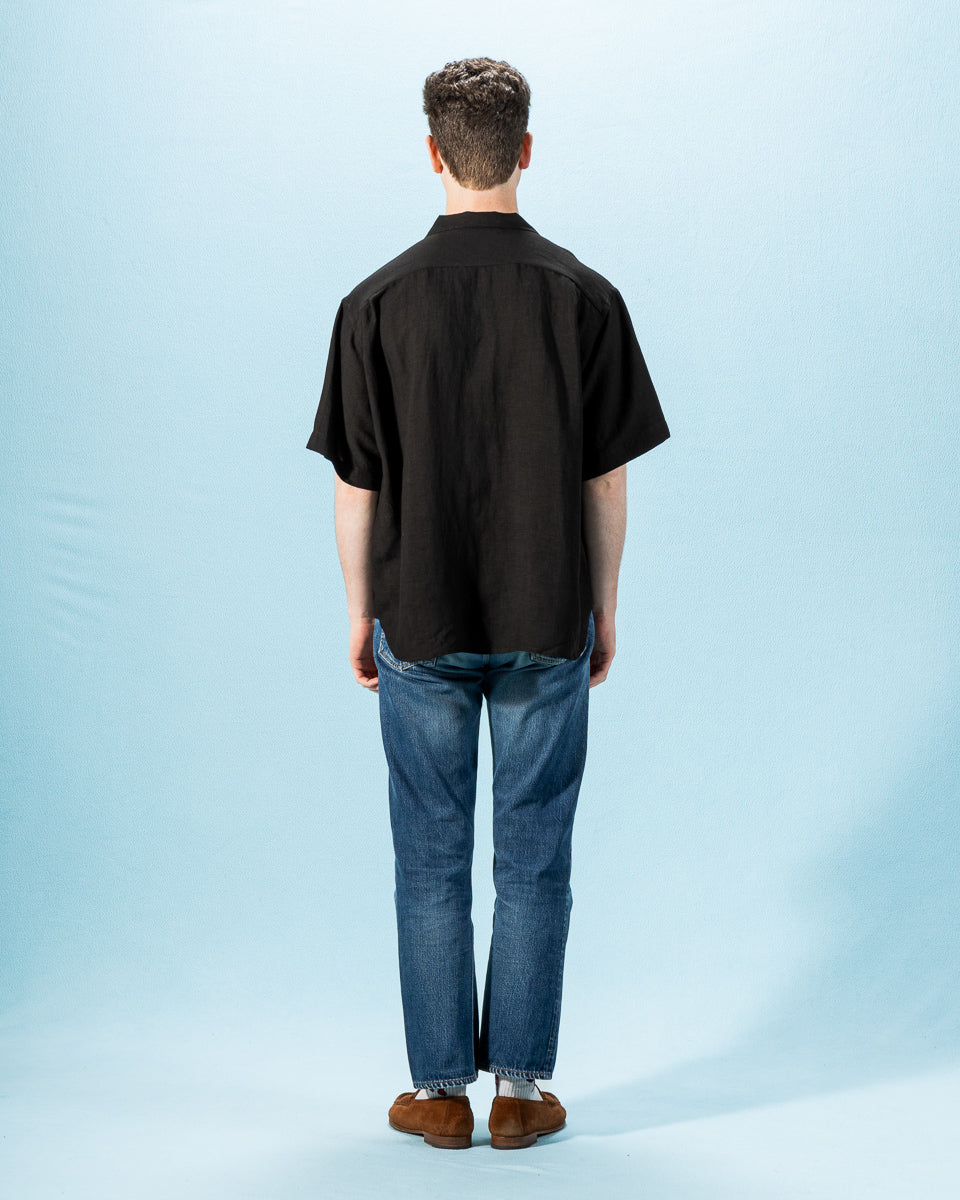 Gorsch Bamboo Linen Open Collar Short Sleeve Shirt - Black - Standard & Strange