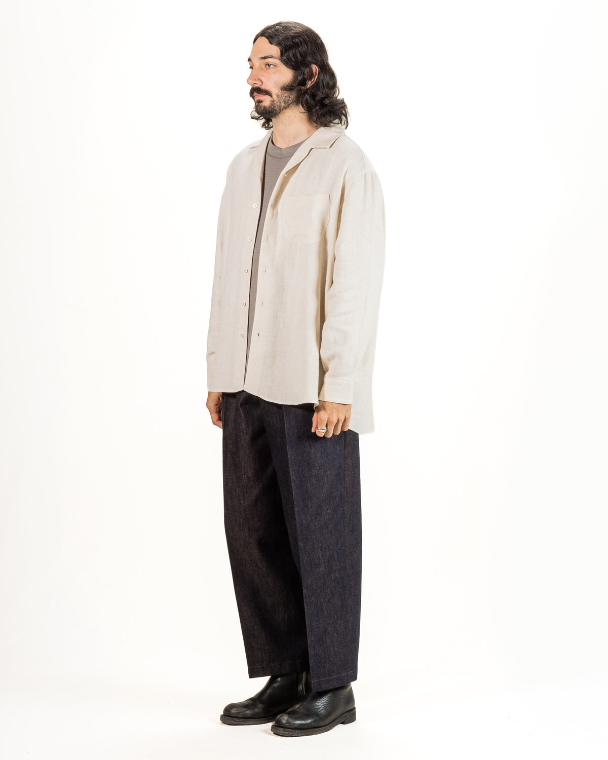 Gorsch Brushed Collar Wide Shirt - Off White Linen/Wool - Standard & Strange
