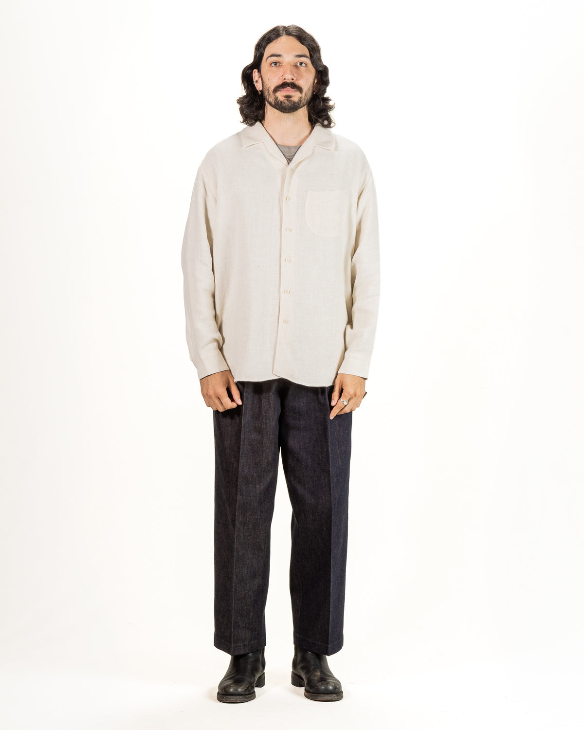 Gorsch Brushed Collar Wide Shirt - Off White Linen/Wool - Standard & Strange