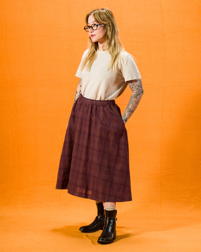 Gorsch Cotton Linen Check Skirt - Brown - Standard & Strange