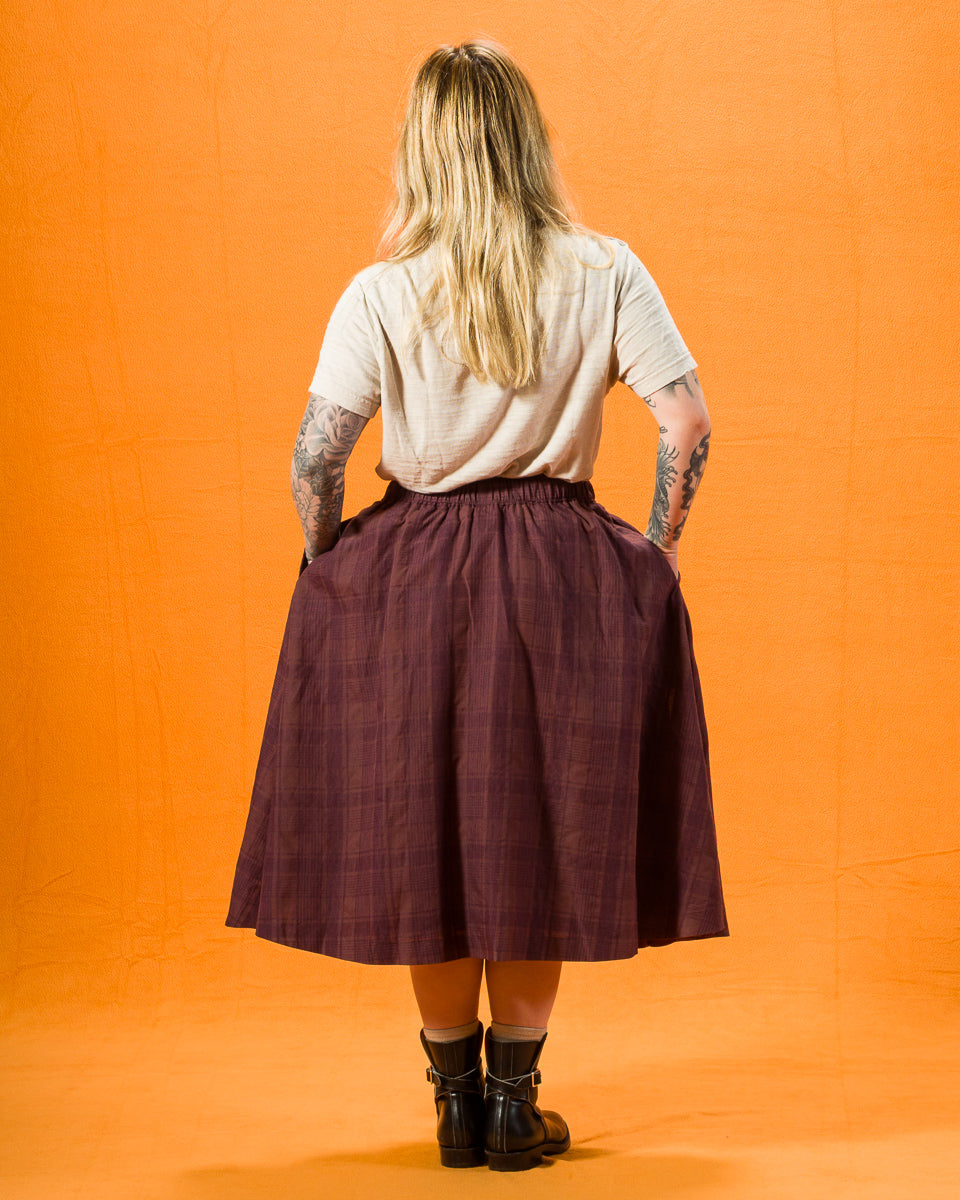Gorsch Cotton Linen Check Skirt - Brown - Standard & Strange