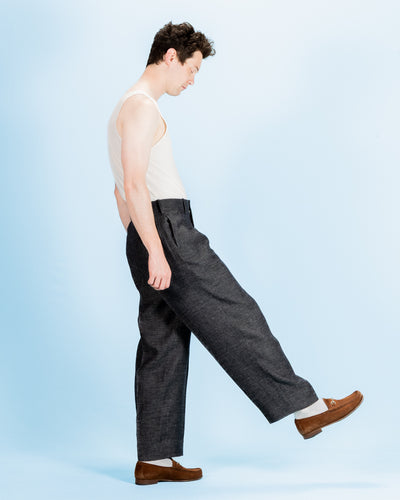 Gorsch Linen 2 Tuck Trousers - Navy/Grey - Standard & Strange