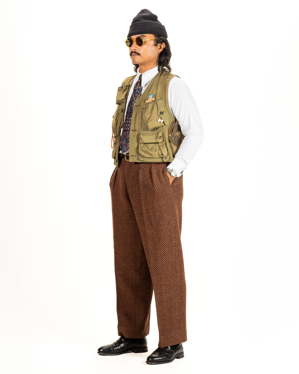 Gorsch Wool Two Tuck Trousers - Terracotta Dynamic Herringbone - Standard & Strange