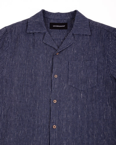 Gråbrodern Fröjel Short Sleeve Linen Shirt - Blue w/ Dots - Standard & Strange