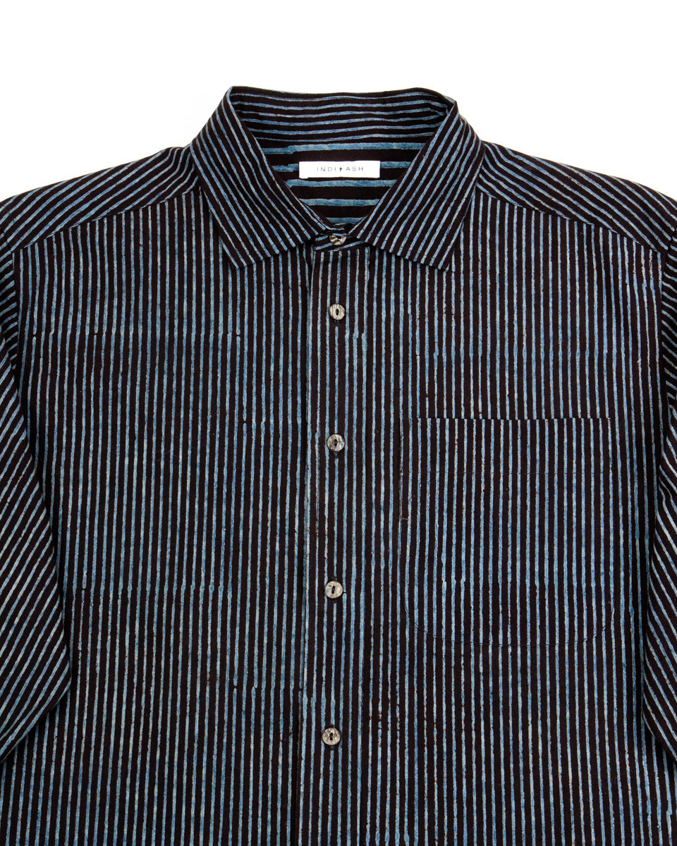 Indi + Ash Matty L/S Shirt - Indigo/Iron Cotton Block Print Stripe - Standard & Strange