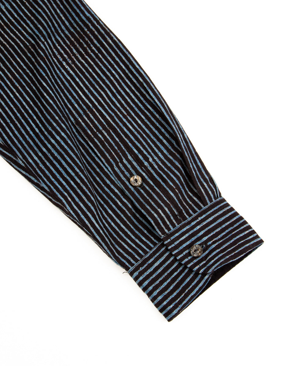 Indi + Ash Matty L/S Shirt - Indigo/Iron Cotton Block Print Stripe - Standard & Strange