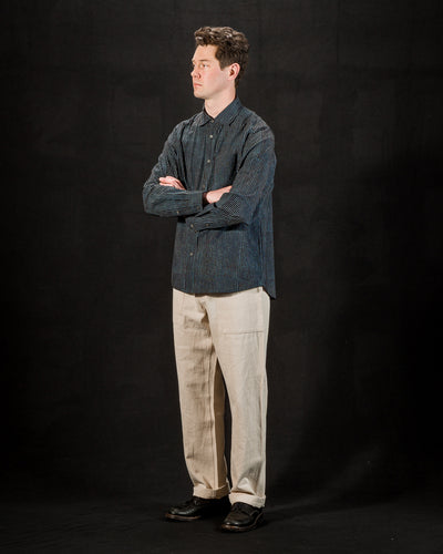 Indi + Ash Matty L/S Shirt - Indigo/Iron Cotton Block Print Stripe - Standard & Strange