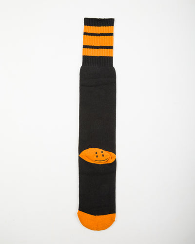Kapital 144 Yarns HAPPY HEEL Embroidered SKATERS Knee-High Socks - Black x Orange - Standard & Strange