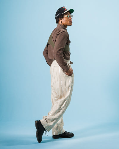 Kapital Linen Glitter PHILLIES Stripe EASY Pants - Ecru - Standard & Strange