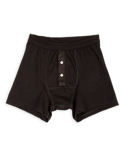 Merz b. Schwanen 255 Loopwheeled Mid-weight Button Fly Boxer - Deep Black - Standard & Strange
