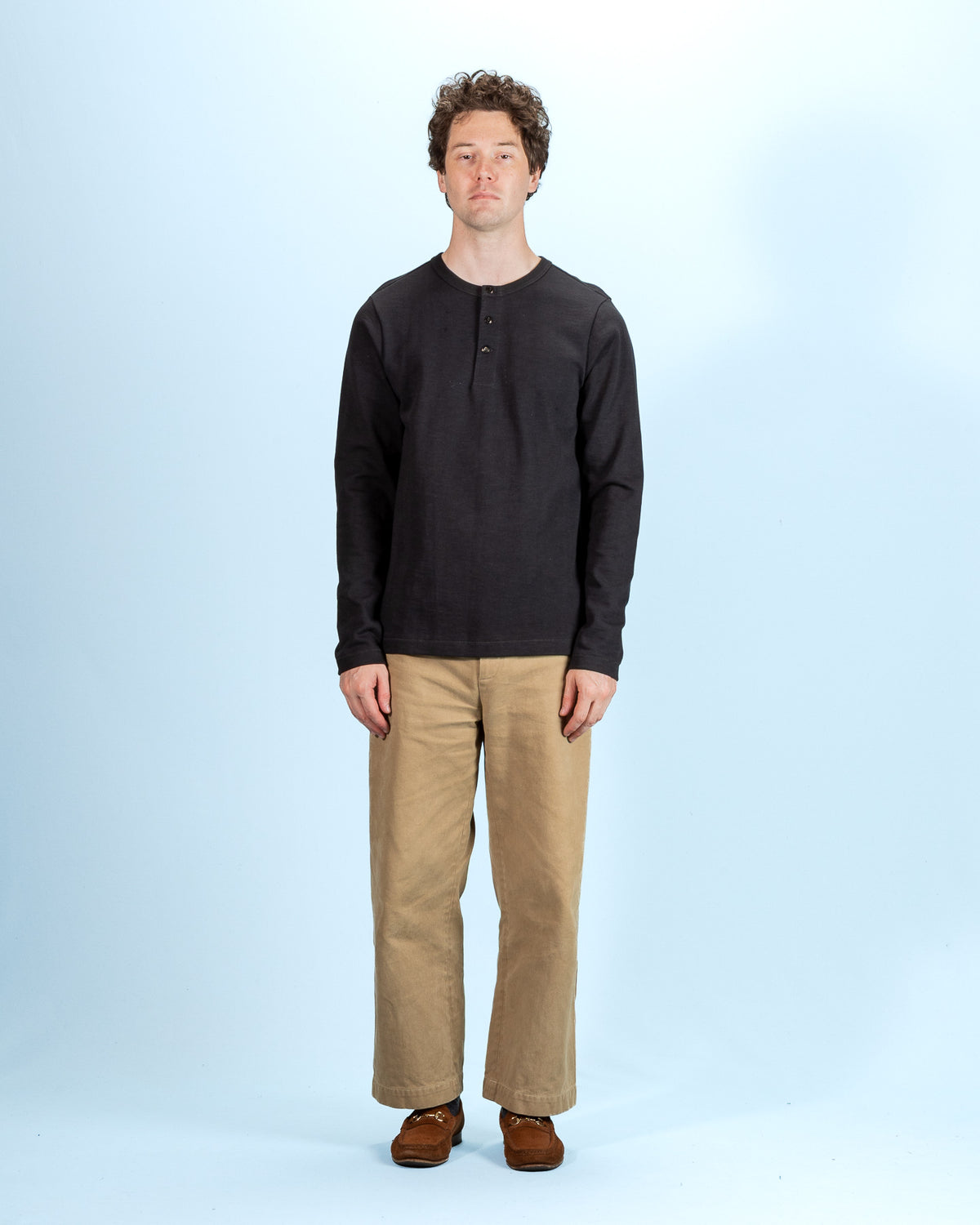 2S08 Loopwheeled Relaxed Fit Heavyweight L/S Henley - Charcoal