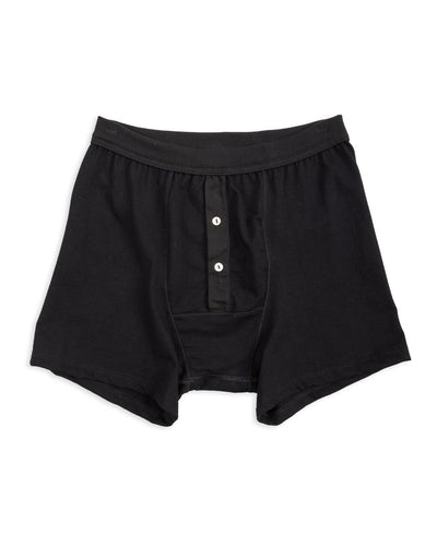 Merz b. Schwanen 255 Loopwheeled Button Fly Boxer - Deep Black - Standard & Strange