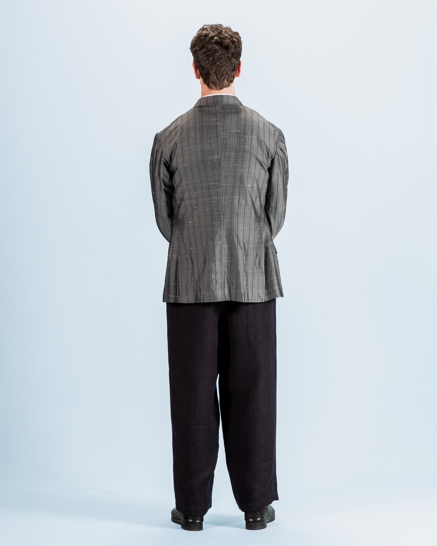 MotivMfg Burokrat Jacket - Grey Melange Stripe Vintage Dupioni - Standard & Strange