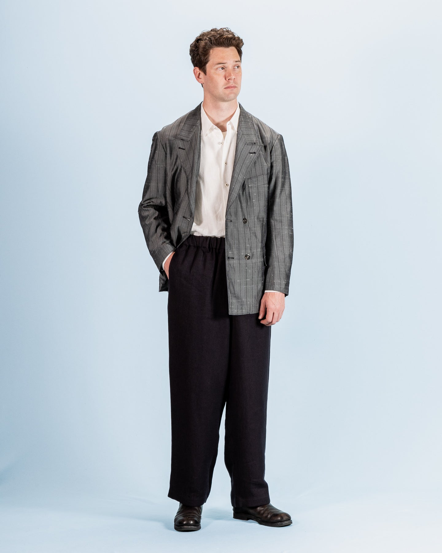 MotivMfg Burokrat Jacket - Grey Melange Stripe Vintage Dupioni - Standard & Strange