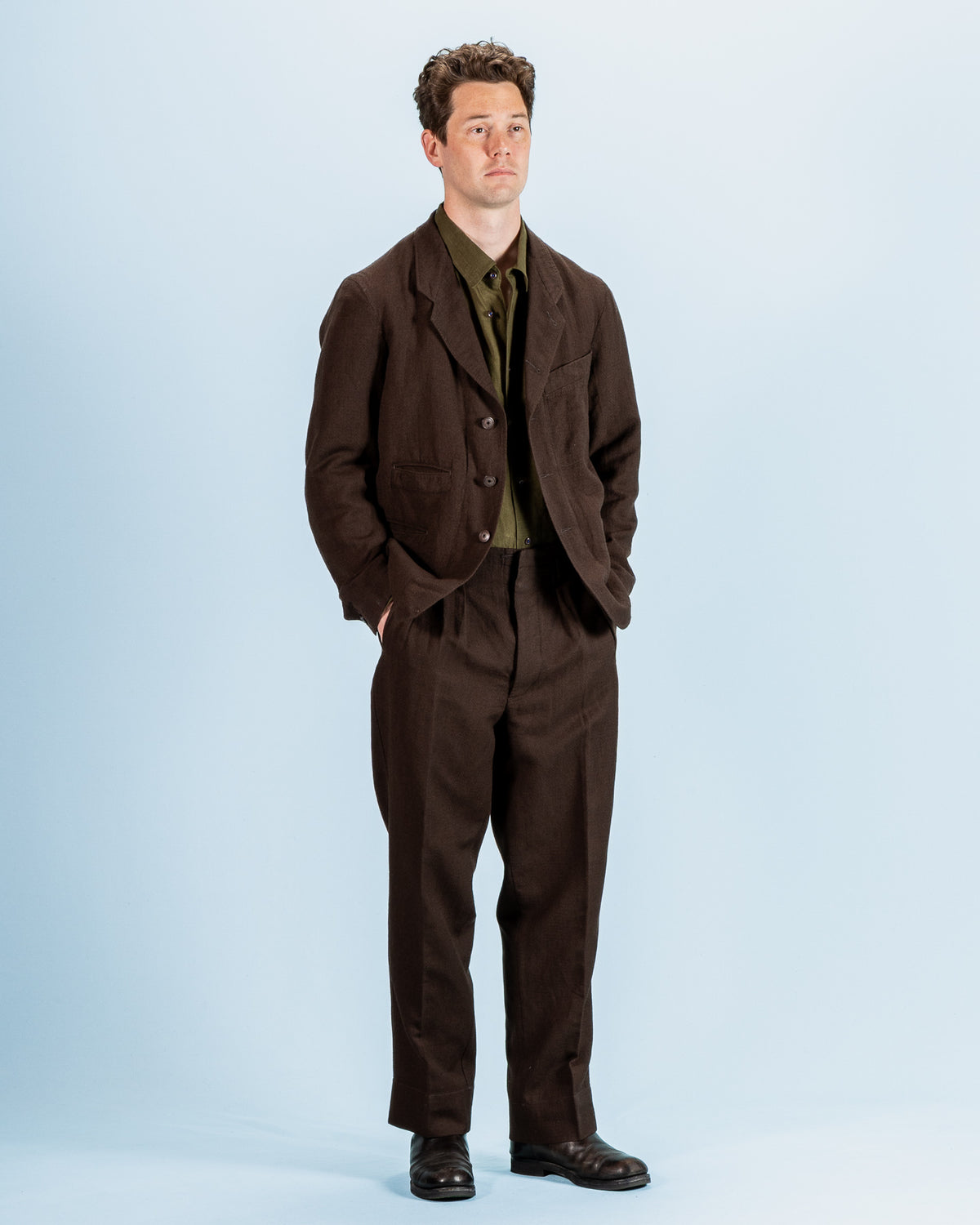 MotivMfg Continental Sack Jacket - Espresso Wool Linen Crepe - Standard & Strange