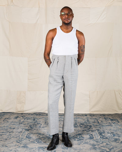 MotivMfg English Trousers - Light Grey Stripe High Twist Linen - Standard & Strange