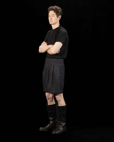 MotivMfg Oblique Shorts - Dark Navy Herringbone Tussah Silk - Standard & Strange