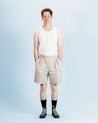 MotivMfg Oblique Shorts - Natural Silk Linen Fine HBT - Standard & Strange
