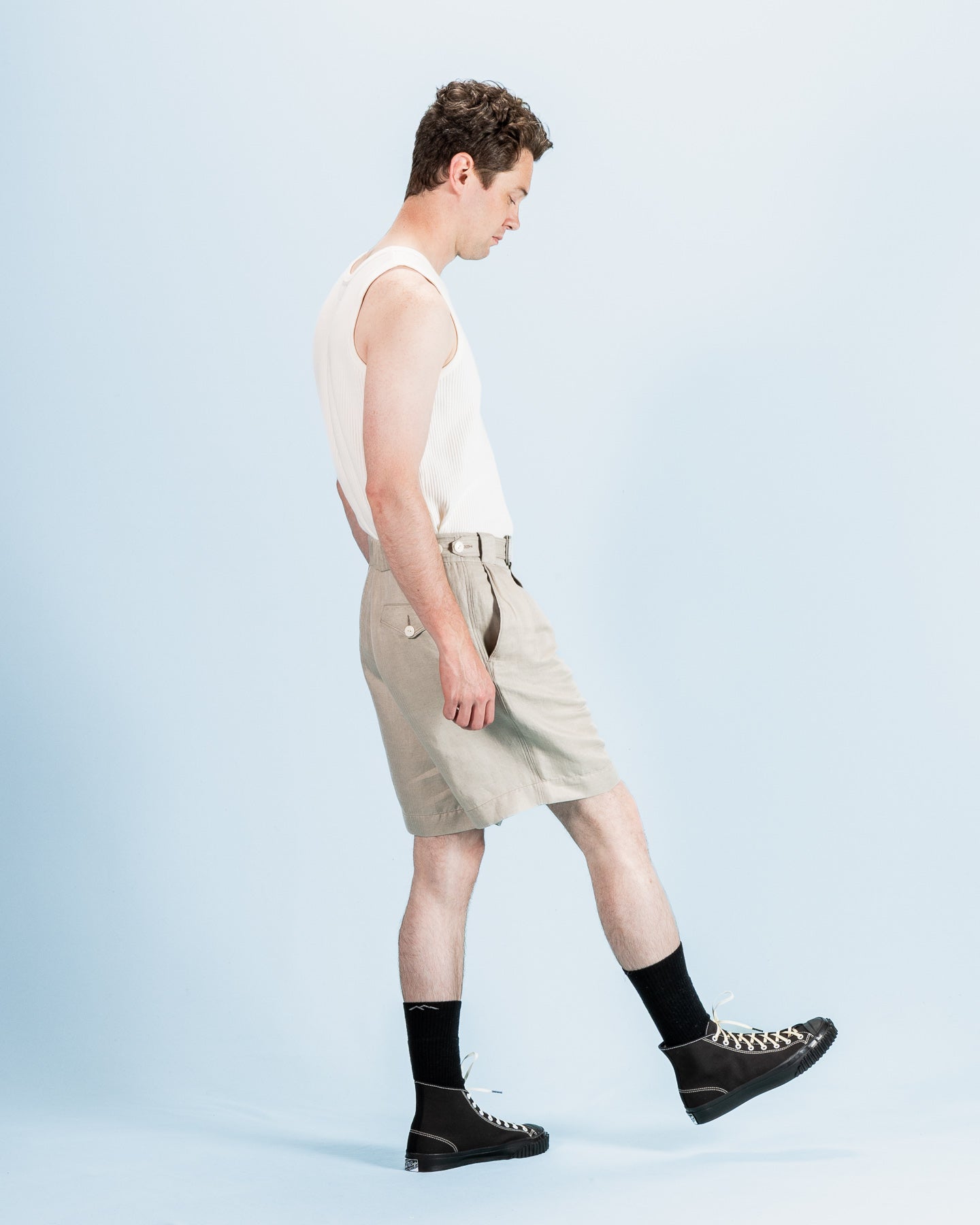 MotivMfg Oblique Shorts - Natural Silk Linen Fine HBT - Standard & Strange