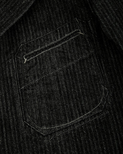 MotivMfg Peak Lapel Lounge Jacket - Black Denim Herringbone - Standard & Strange