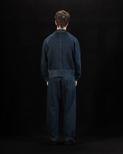 MotivMfg Pleat Denim Trousers - Char Navy Overdyed Linen Denim - Standard & Strange