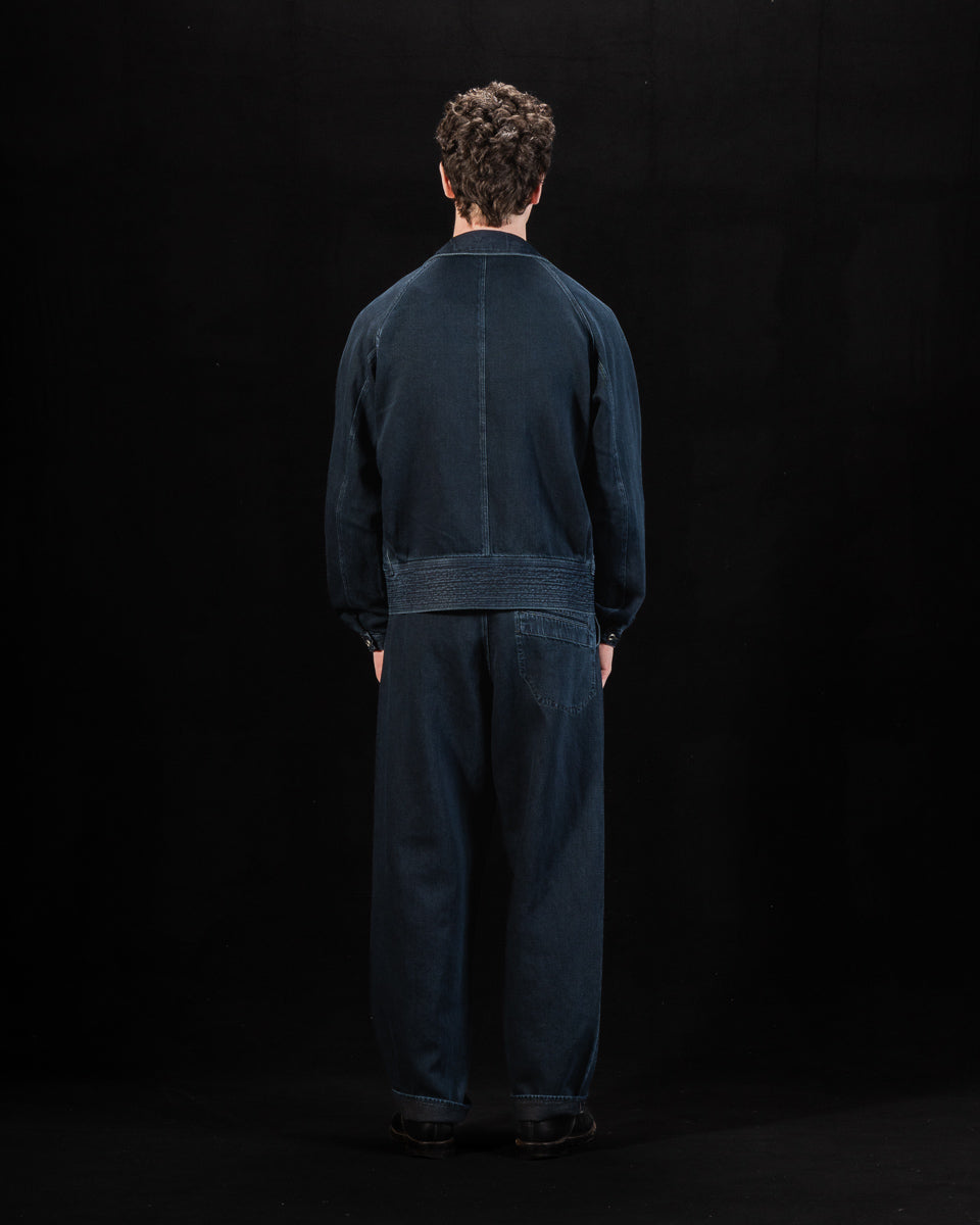 MotivMfg Pleat Denim Trousers - Char Navy Overdyed Linen Denim - Standard & Strange