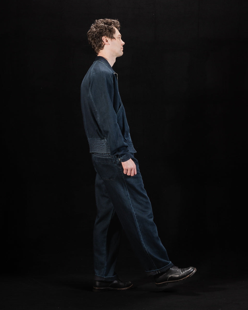 MotivMfg Pleat Denim Trousers - Char Navy Overdyed Linen Denim - Standard & Strange