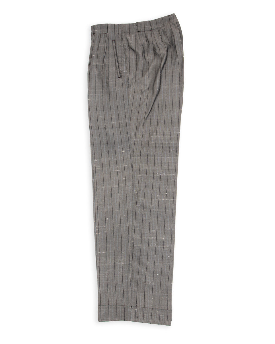 MotivMfg Robert Trousers - Vintage Grey Melange Stripe Dupioni - Standard & Strange
