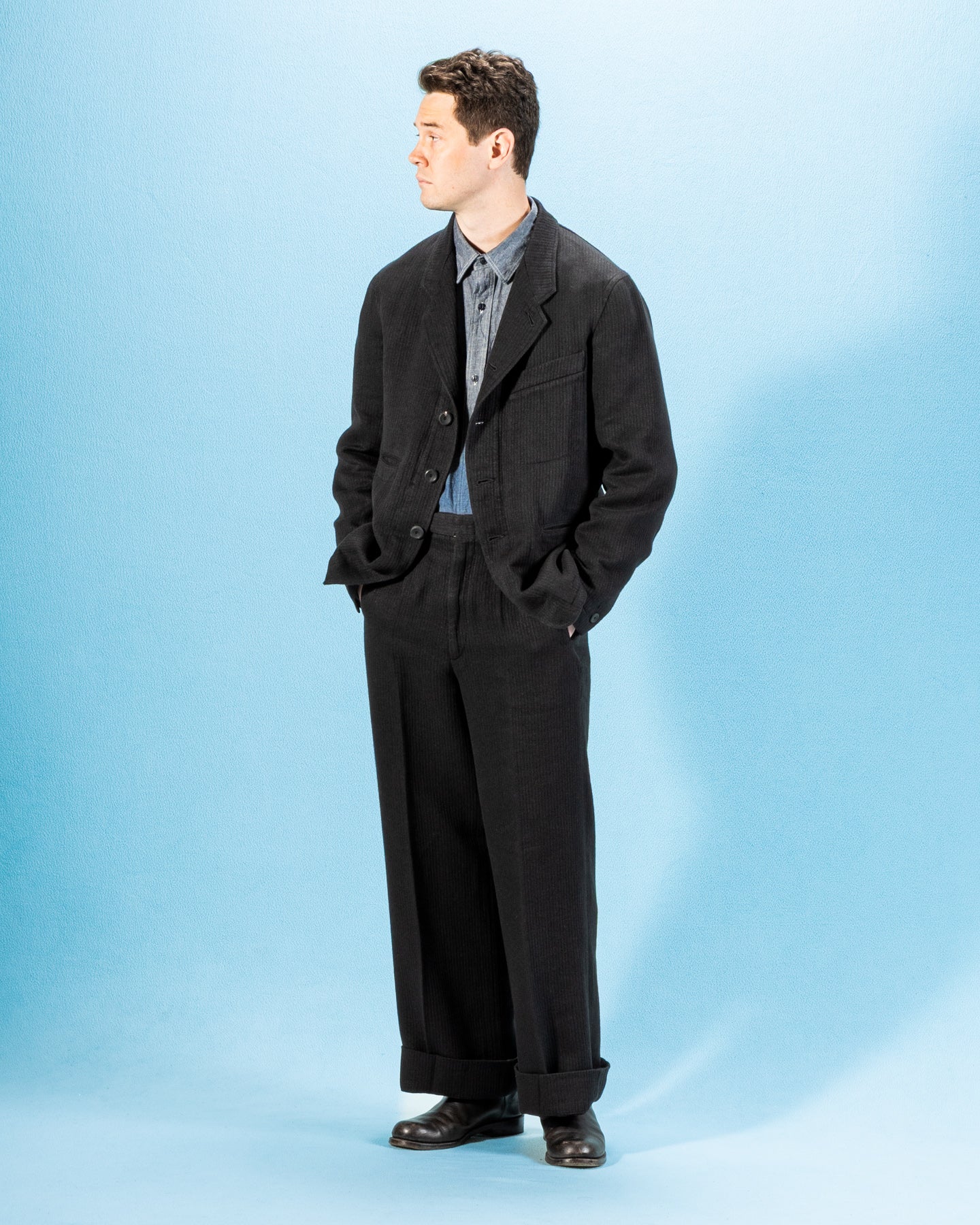 MotivMfg Continental Sack Jacket - Black Linen Wool Pique - Standard & Strange