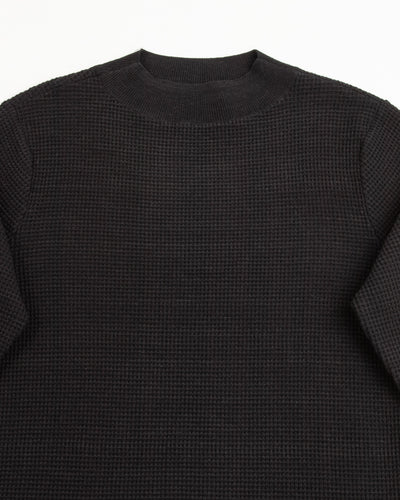 MotivMfg Micro Waffle Thermal Knit - Black Wool Linen Cotton Micro Waffle Knit - Standard & Strange
