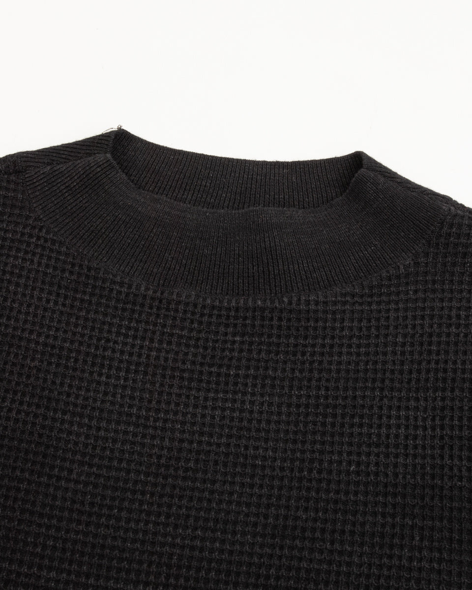 MotivMfg Micro Waffle Thermal Knit - Black Wool Linen Cotton Micro Waffle Knit - Standard & Strange