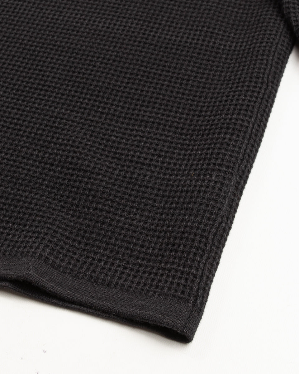 MotivMfg Micro Waffle Thermal Knit - Black Wool Linen Cotton Micro Waffle Knit - Standard & Strange