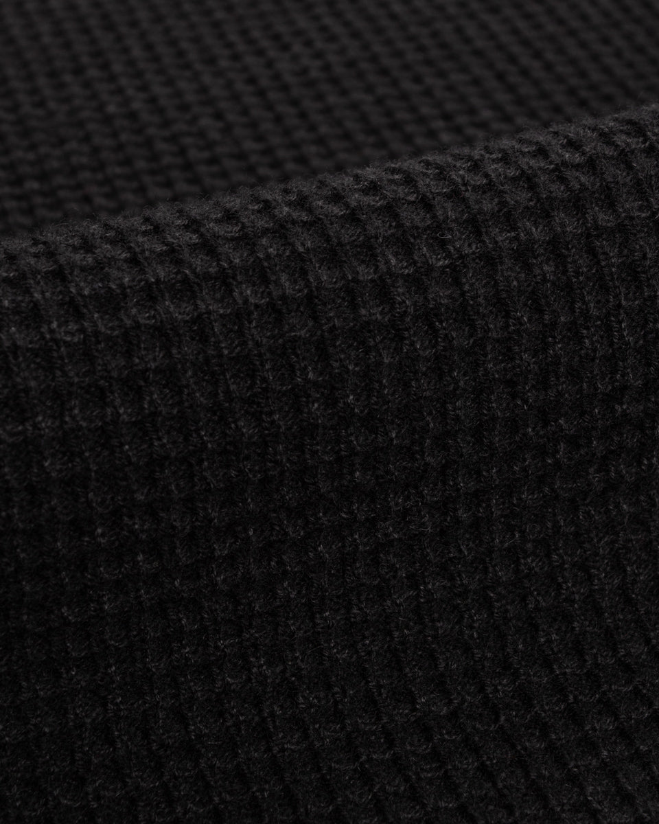 MotivMfg Micro Waffle Thermal Knit - Black Wool Linen Cotton Micro Waffle Knit - Standard & Strange