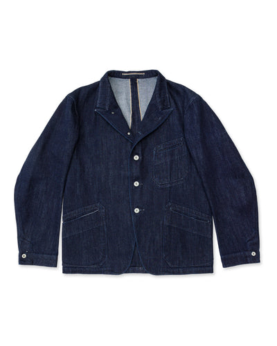 MotivMfg Peak Lapel Lounge Jacket - Indigo Tailorable Denim - Standard & Strange