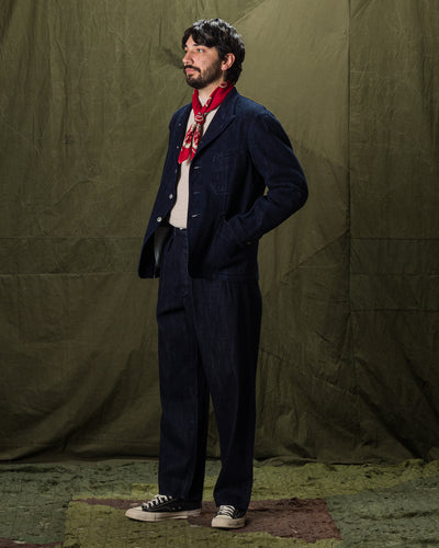 MotivMfg Peak Lapel Lounge Jacket - Indigo Tailorable Denim - Standard & Strange