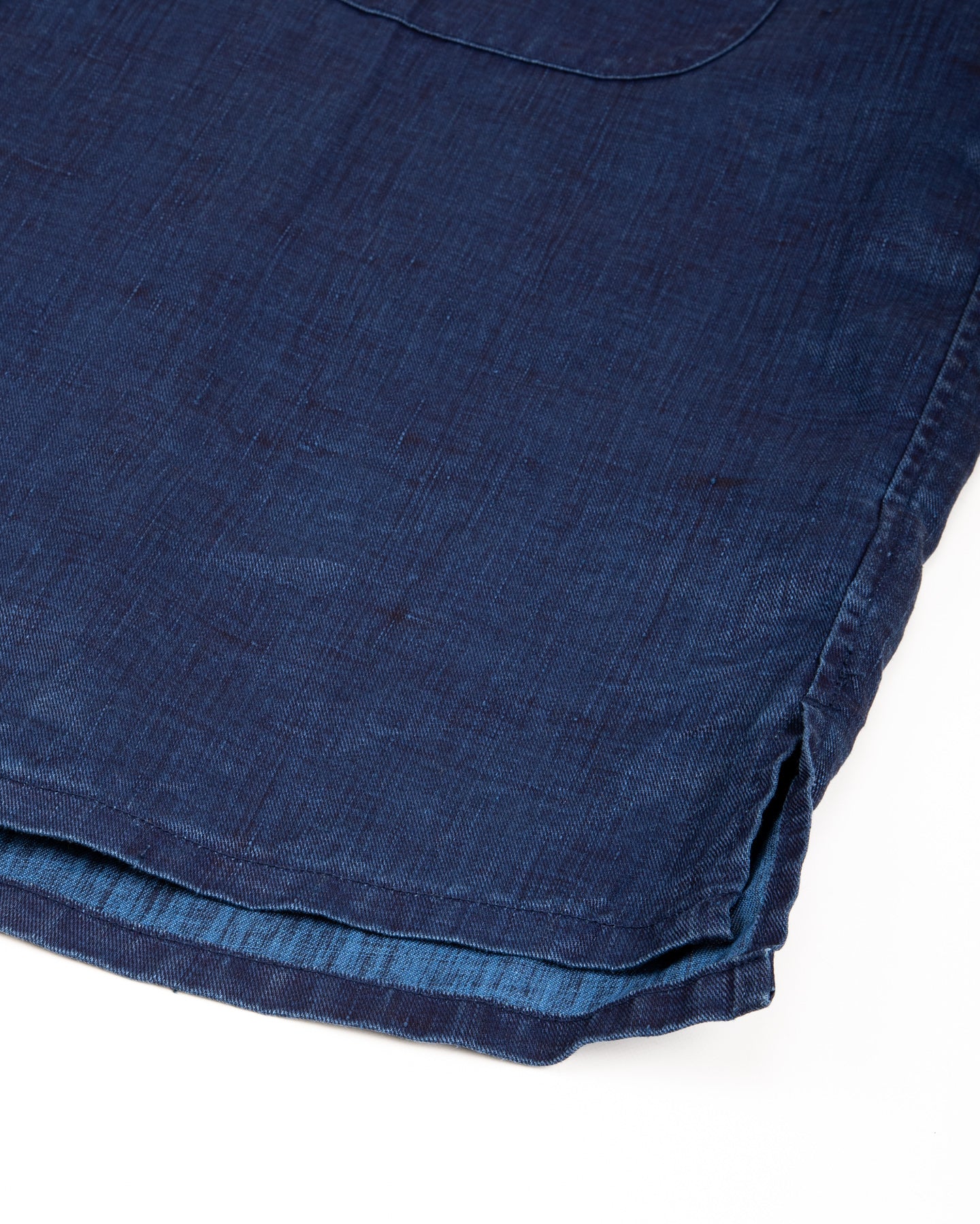 Open Collar S/S Shirt - Indigo Linen